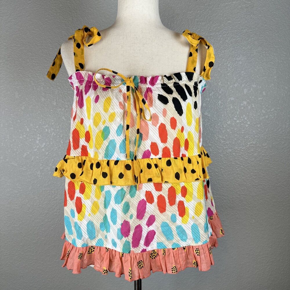 Conditions Apply Anthropologie Tie Strap‎ Ruffle Tank Top Mix Pattern Size XS